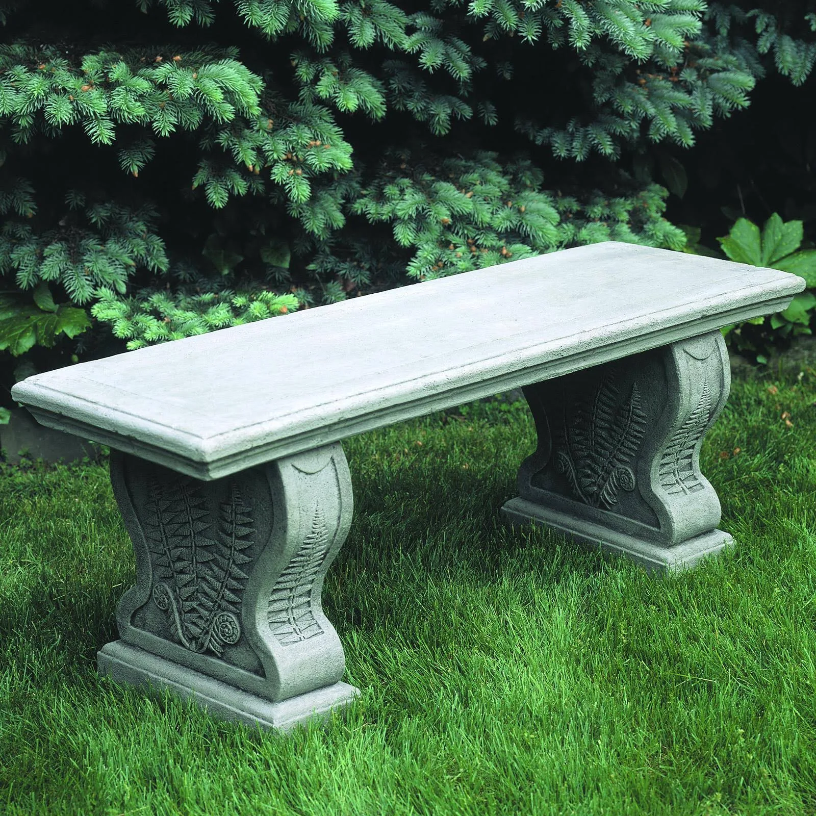 Campania International Straight Woodland Ferns Cast Stone Backless Garden Bench French Limestone