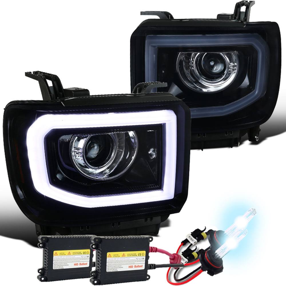 Spec-D Tuning Projector Headlights - Glossy Black 14-15 GMC Sierra