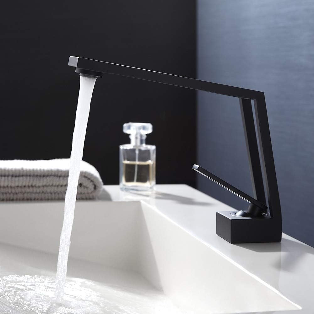 JiuZhuo Contemporary Creative Design Single Lever Handle 1 Hole Bathroom Sink Faucet Solid Brass in Matte Black