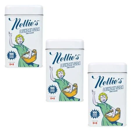 Nellie&s Laundry Soda 100 Load Tin 3 Pack Non Toxic Biodegradable Hypoallergenic Vegan Leaping Bunny Certified