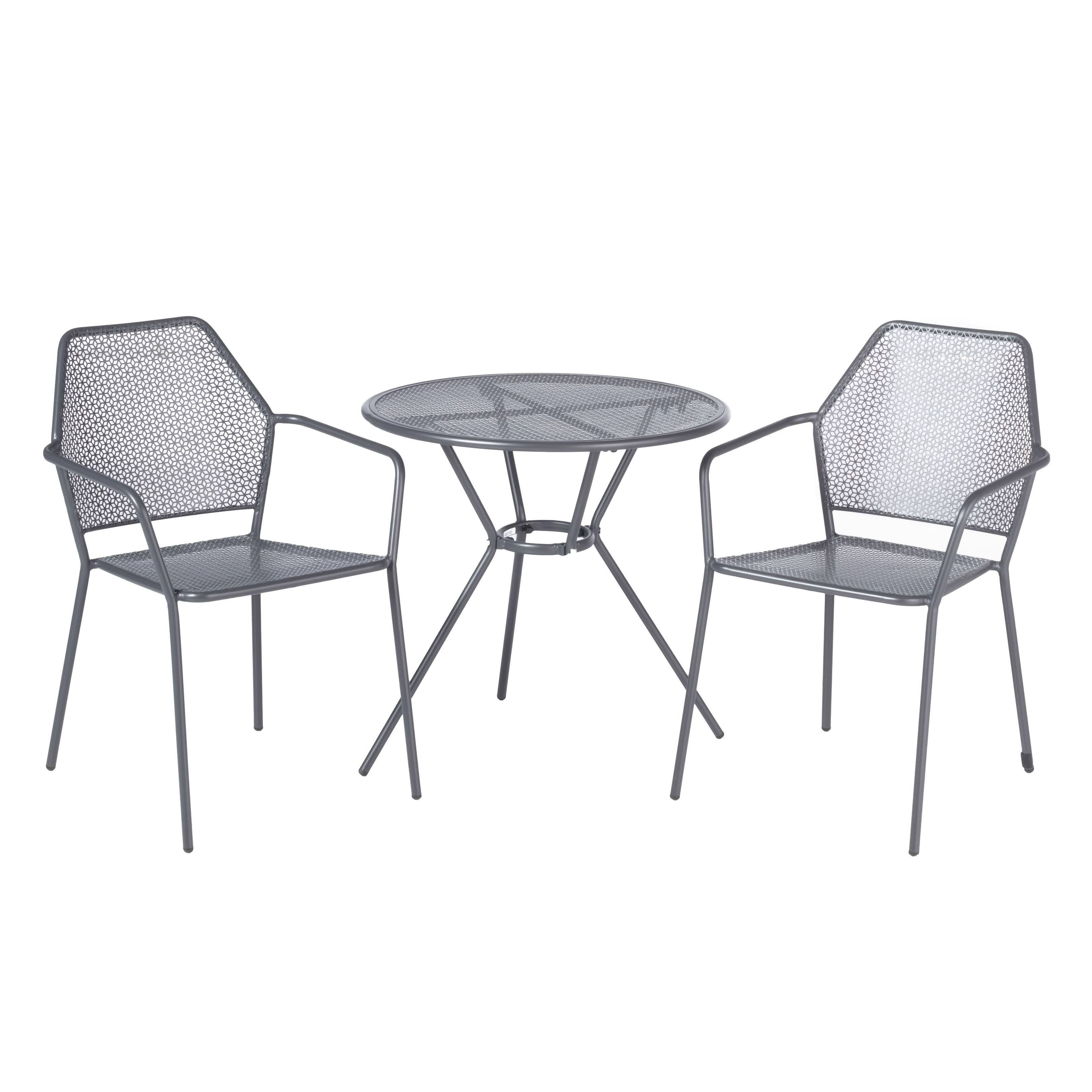 Alfresco Home Martini 3 Piece Bistro Set in Pencil Point Finish with 27.5x22 Round Bistro Table and 2 Stackable Bistro Chairs
