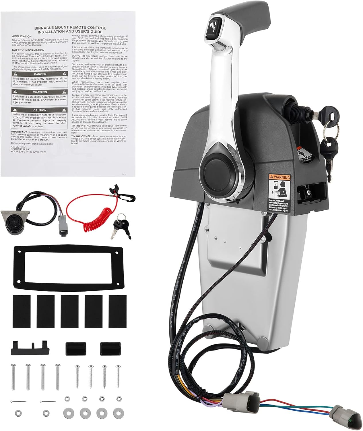 Mophorn Boat Throttle Control 5006186 Side Mount Outboard Remote Control Single Lever Binnacle with Key Switch and Lanyard fits for Evinrude and Johnson Outboards Throttle Gear Control