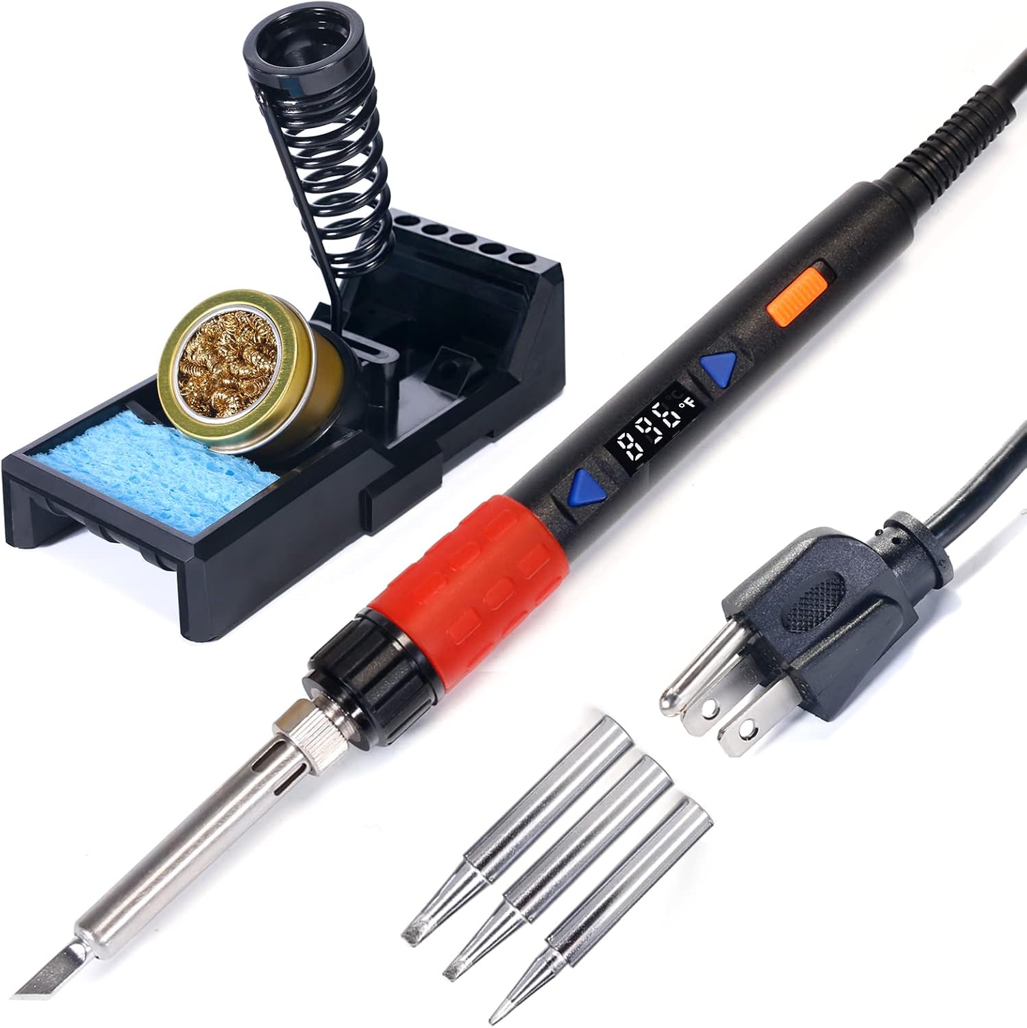YIHUA 928D-III Soldering Iron,110W High Power, Fully Digital Display &deg;F /&deg;C- Temperature Control Soldering Tool, Accurate 194~896&deg;F, with ON/OFF Switch, Iron Tip, Brass Wool, Automatic Sleep Mode