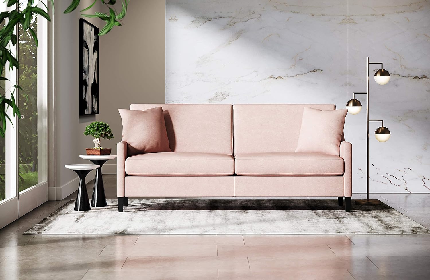 Modern Loveseat with Teal Water cleanable Velvet Aquaclean Fabric Peacock