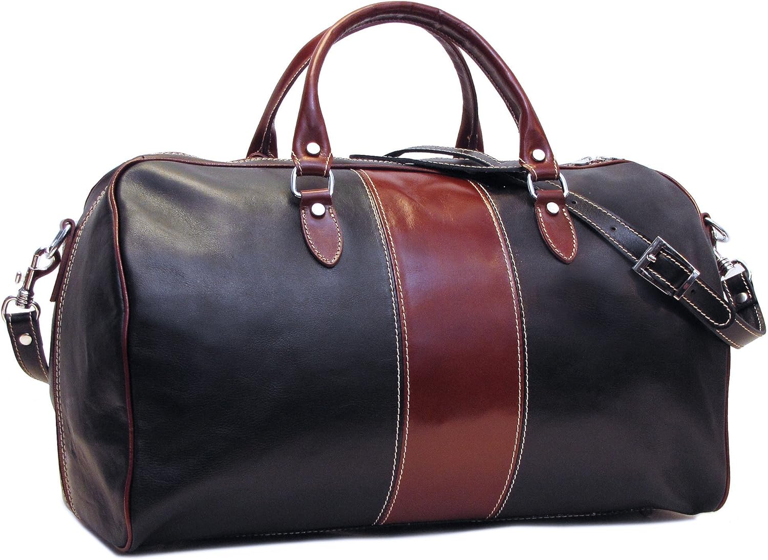 Floto Venezia Duffle Bag in Black and Brown Italian Calfskin Leather