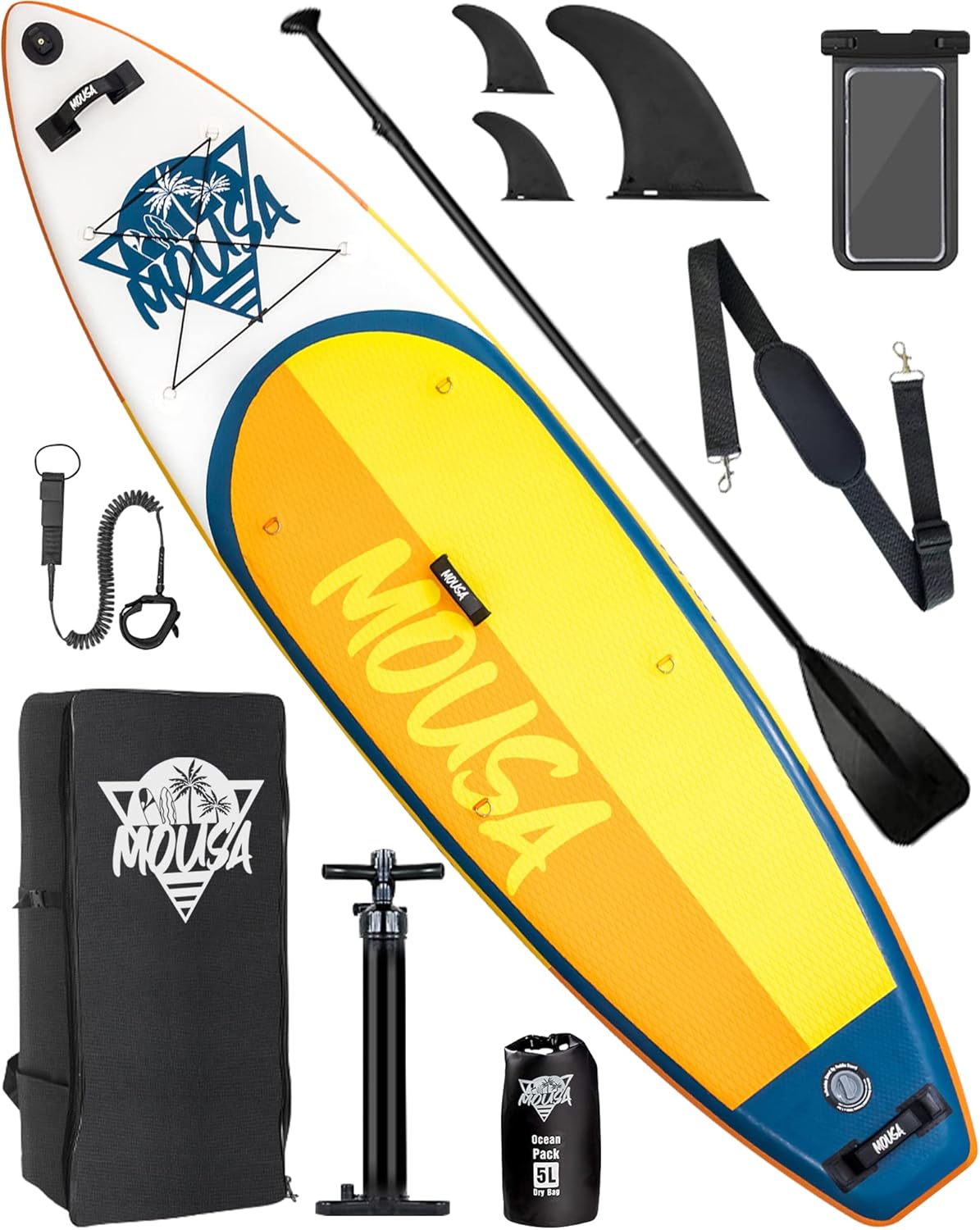 Mousa Inflatable Paddle Board, 10'8'' 33'' 6'' SUP, Camera Mount, 3-Fin Floating Paddleboard Non Slip Deck, Waterproof Phone Bag, Backpack Yoga ISUP, Fast Inflation Pump, Light Oar