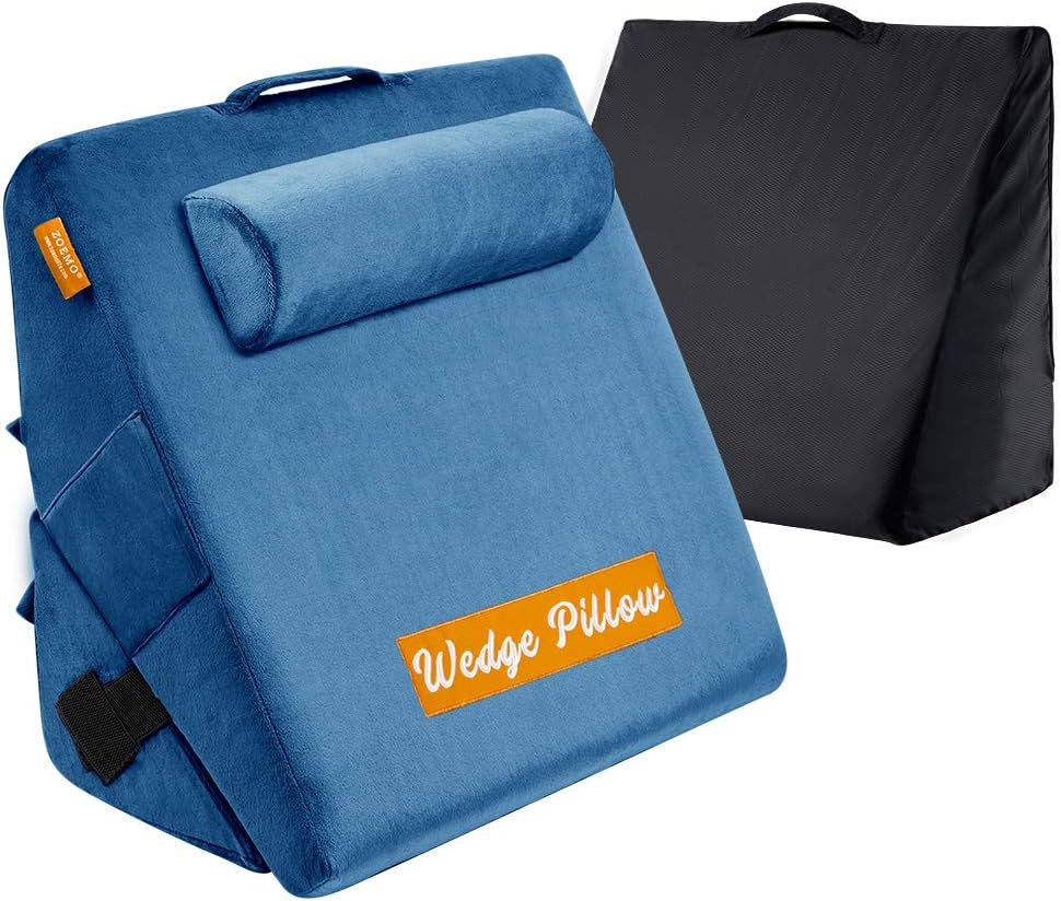 ZOEMO Memory Foam Orthopedic Bed Wedge Pillow for Sleeping, Post Surgery Support for Back,Leg and Knee,Neck Back Leg Support Pillow for Sleeping in Bed, Reading Pillow and Bed Rest Pillow for Reading