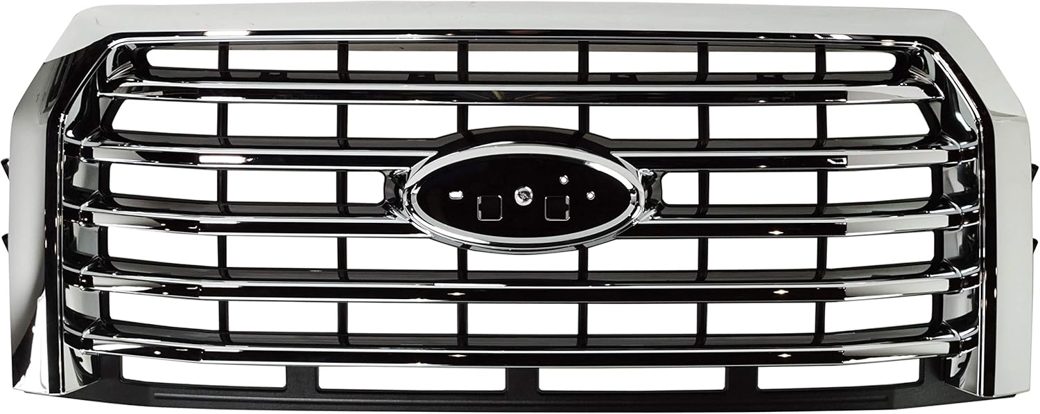 Evan-Fischer Grille Compatible with 2015-2017 Ford F-150 Chrome Shell/Textured Black Insert, Billet Style, All Cab Types - CAPA
