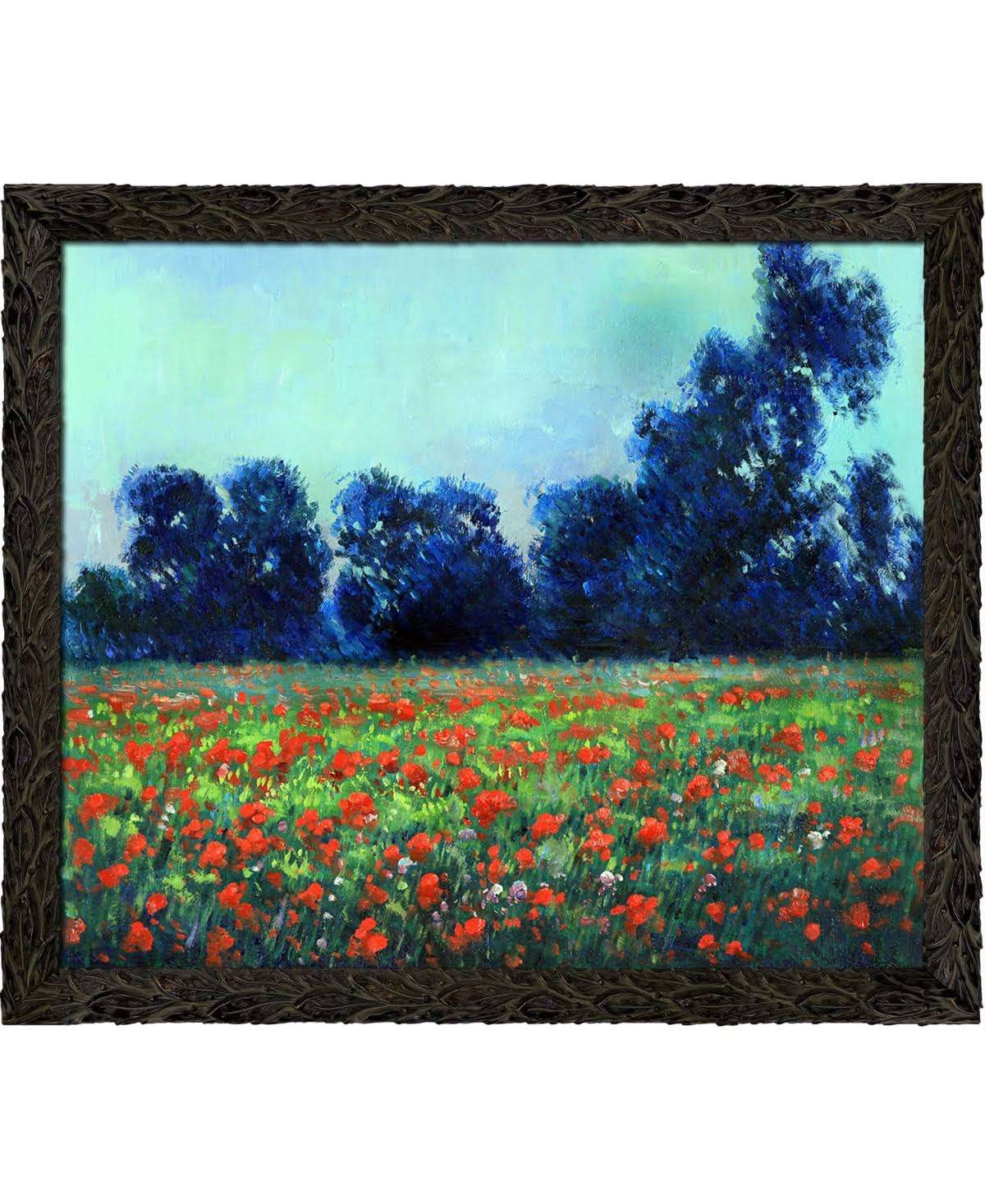 La Pastiche Poppies at Giverny with Feathered Ebony Frame, 23.24x22 x 27.24x22 - Wood - Black