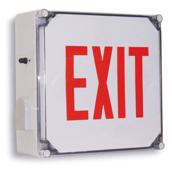 LED Exit Sign, White with Red Letters, 120/277V and Battery Backup, Exitronix VRC-1-R-WB
