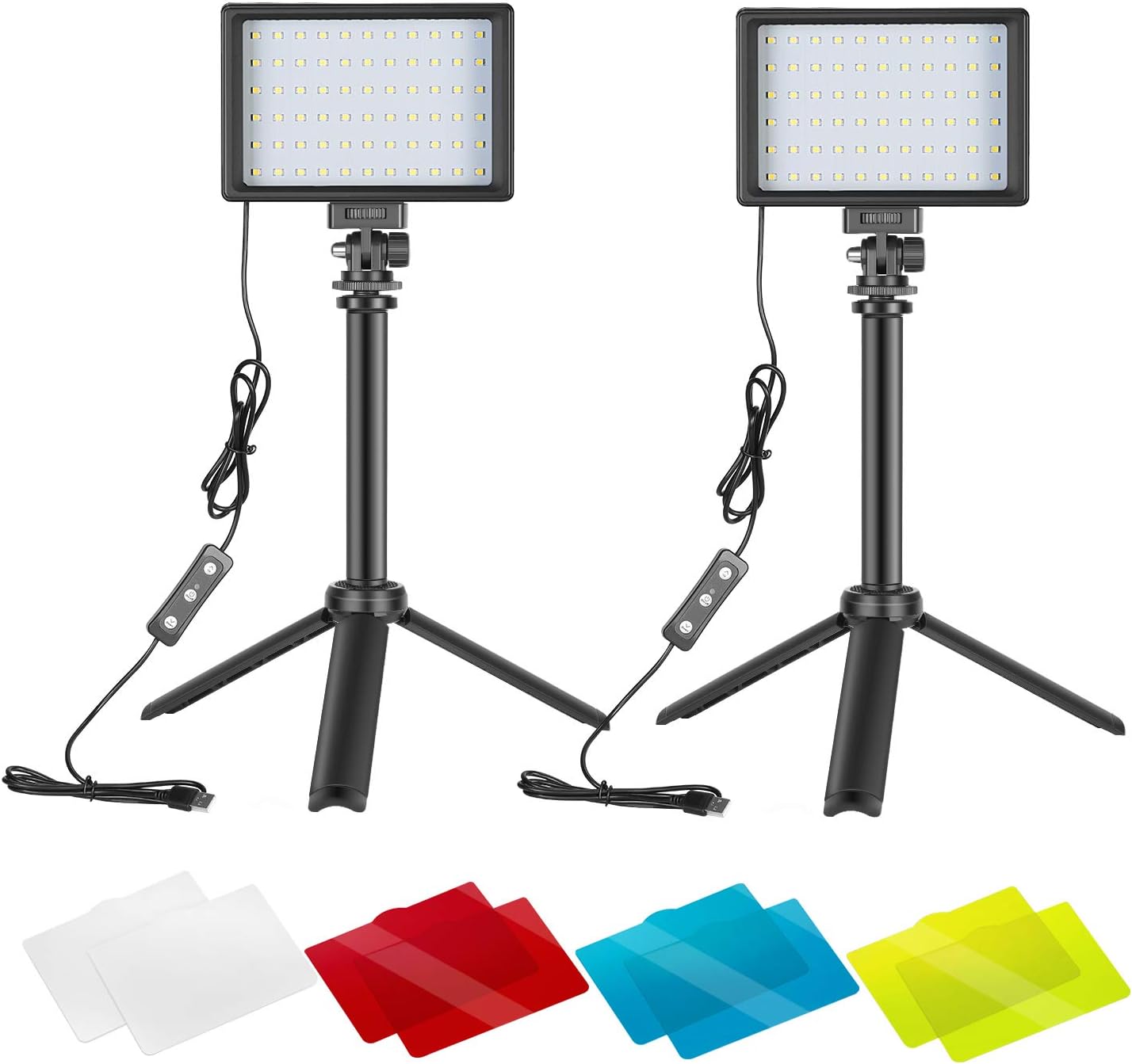 Neewer Dimmable 5600K USB LED Video Light 2-Pack with Adjustable Tripod Stand and Color Filters for Tabletop/Low-Angle Shooting, Zoom/Video Conference Lighting/Game Streaming/YouTube Video Photography Pack of 2