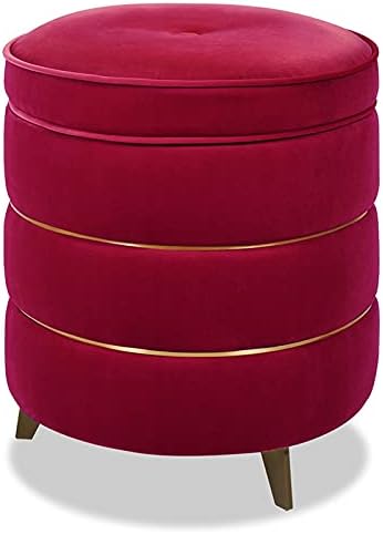 Jennifer Taylor Home Midas Round Accent Storage Ottoman Siren Red Performance Velvet