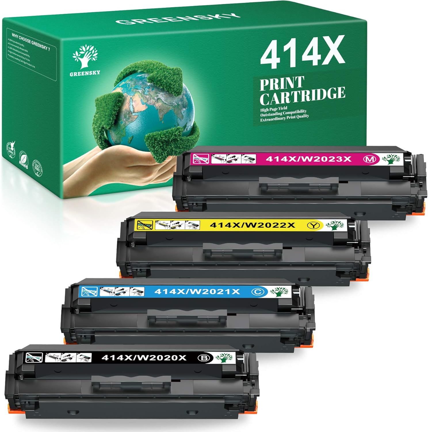 GREENSKY Compatible Toner-Cartridge Replacement for HP 414X W2020X W2021X W2022X W2023X 414A for HP Color Pro MFP M479fdw, M479fdn, M454dw, M454dn Printer (Black Cyan Magenta Yellow, 4-Pack)