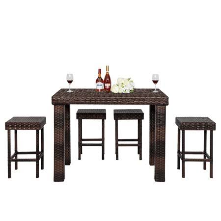 Uhomepro 5pcs Outdoor Dining Table Set, Wicker Bistro Bar Set with Stools and Large Top Table, Patio Bar Table Set for Backyard,