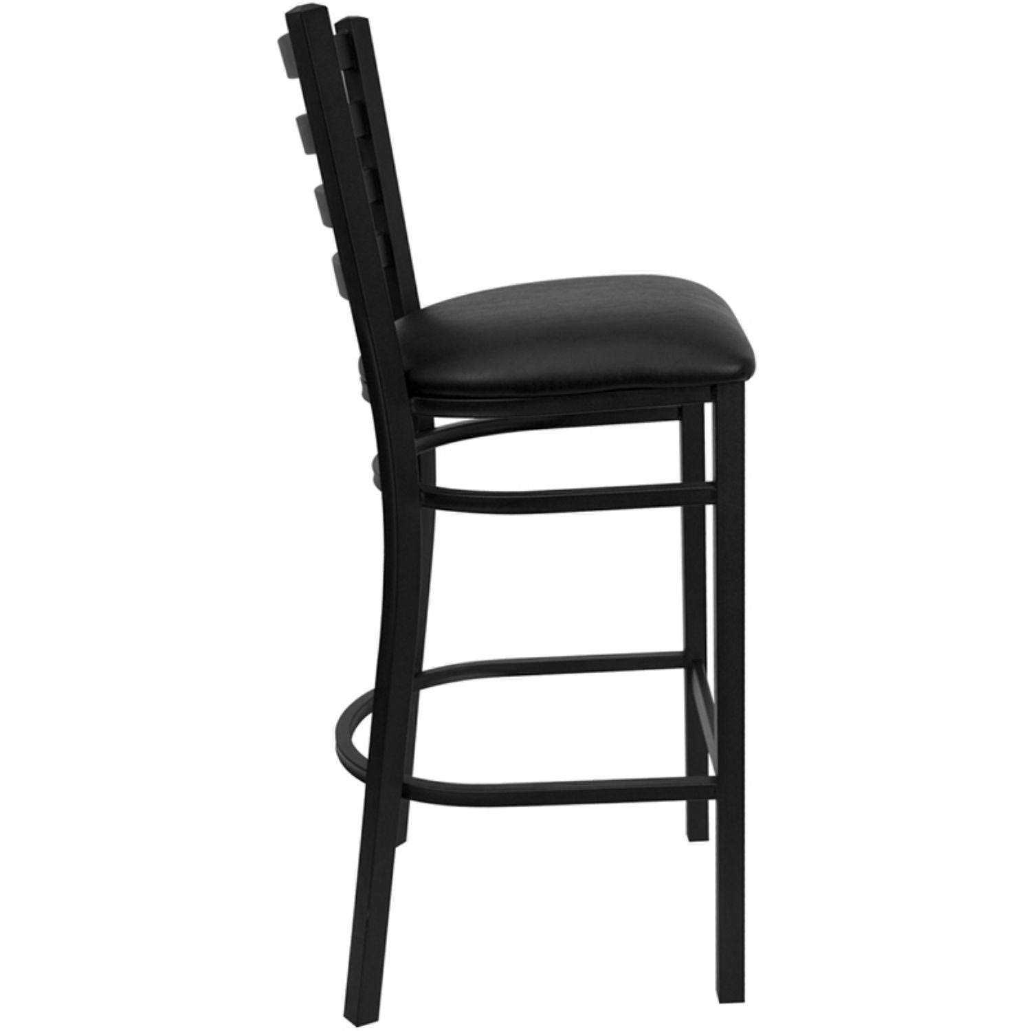 Offex Hercules Series Black Ladder Back Metal Restaurant Bar Stool - Black Vinyl Seat [OF-XU-DG697BLAD-BAR-BLKV-GG]