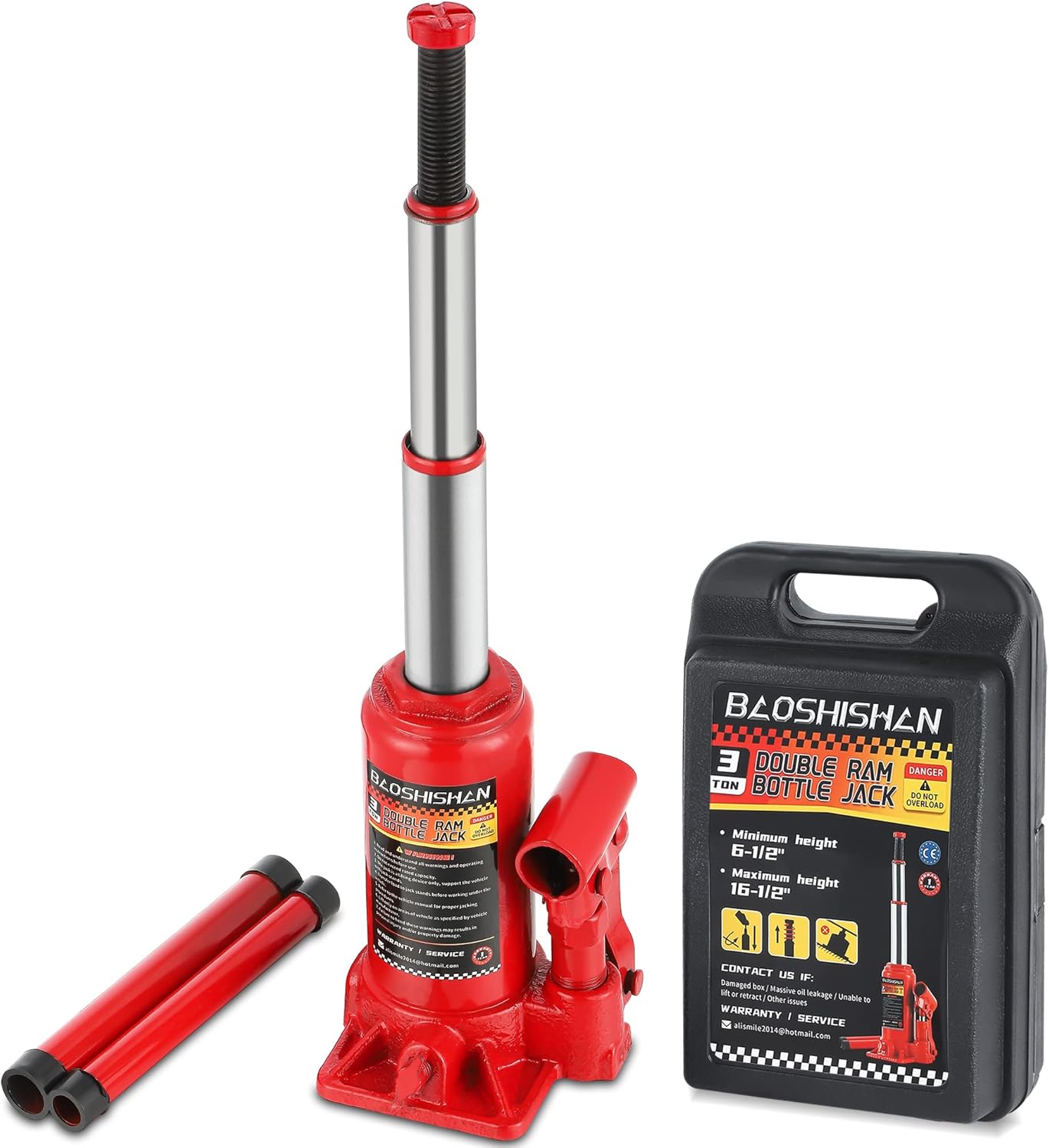 BAOSHISHAN 3 Ton Bottle Jack Double Ram 6-1/2