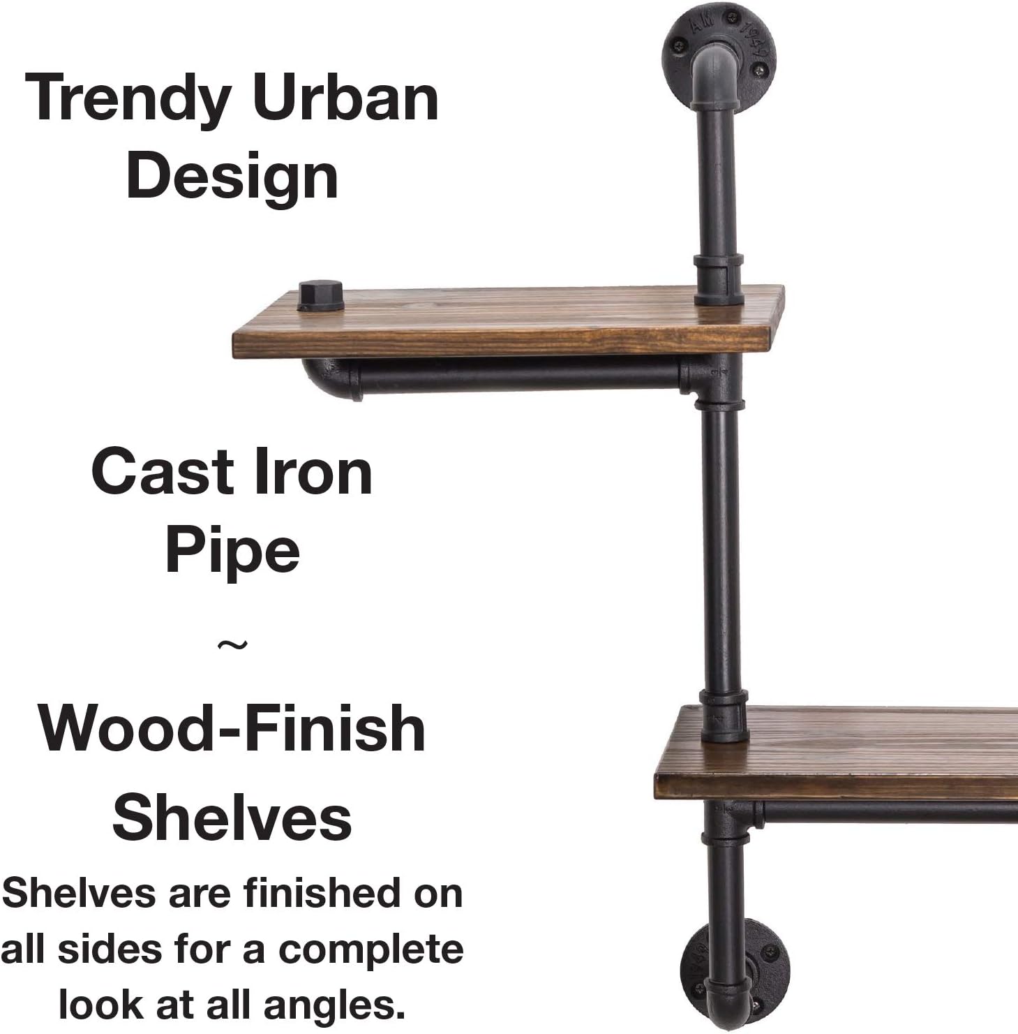 Excello Global Products 3-Tier Wooden Wall Ladder Floating Rustic Shelf 35