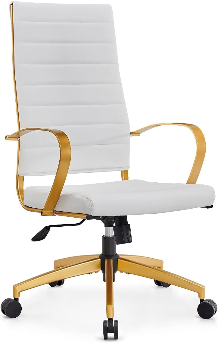 CAROCC Gold Office Chair Executive Office Chair Ergonomic High Back Conference Computer Chair with Lumbar Support White Executive Swivel Office Desk Chair 350+lb 4020 (Gold White)