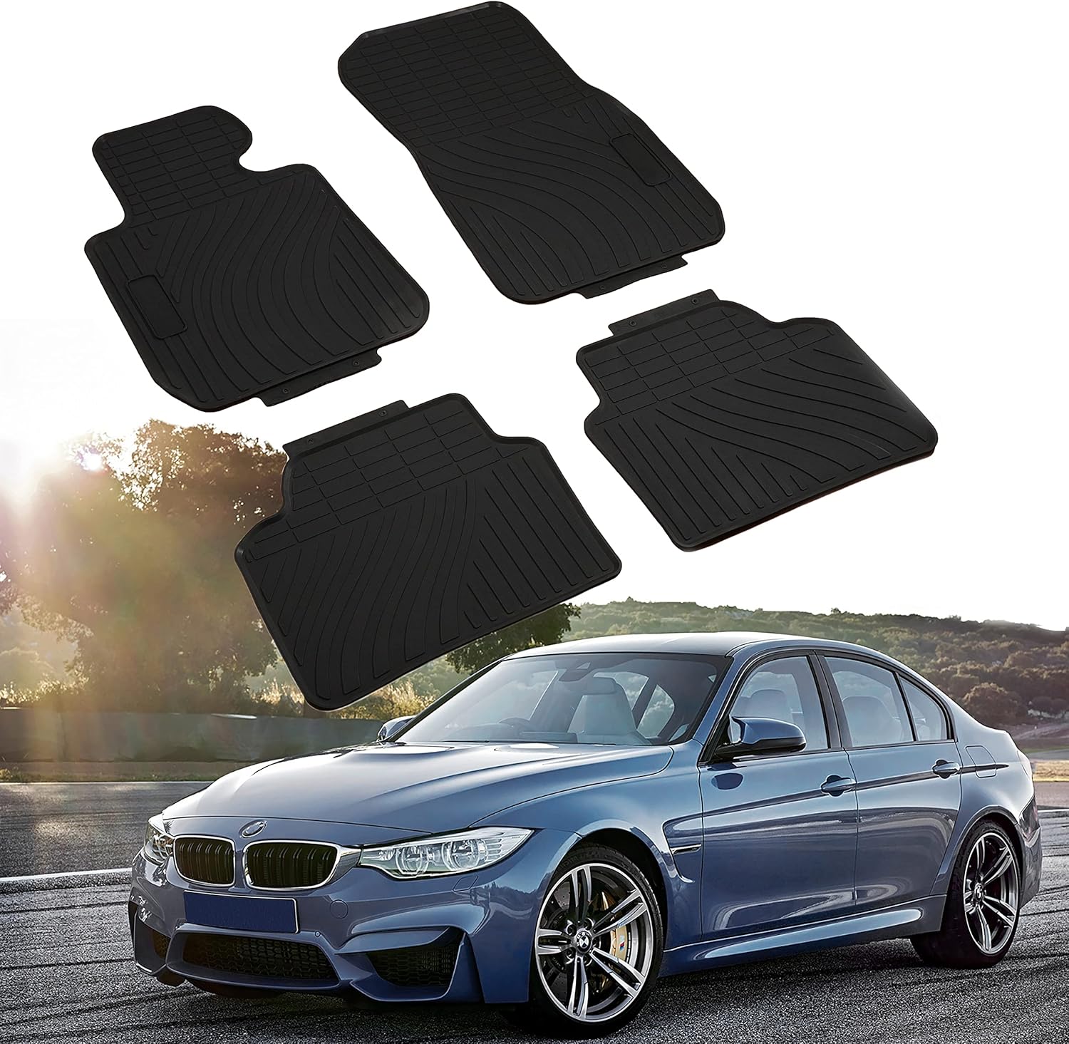 EnRand Floor Mats-Rubber Slush Front and Rear Seat Floor Mats-All Weather Protector Accessories for BMW 3/4 Series F30 F80 F31 F32 F33 F36 320i 328i 335i 2012-2018