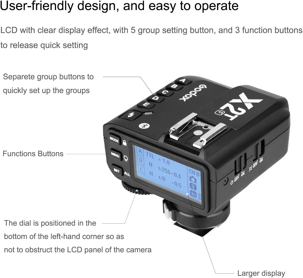 Godox X2T-F TTL Wireless Flash Trigger for Fujifilm, Support 1/8000s HSS Function, 5 Dedicated Group Button and 3 Function Button for Quick Setting Pack of 2