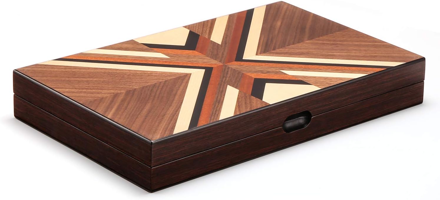 Woodronic 15'' Wooden Backgammon Set, Folding Classic Board Game, Best Strategy Game and Smart Game of Tactics, Walnut Mahogany Case