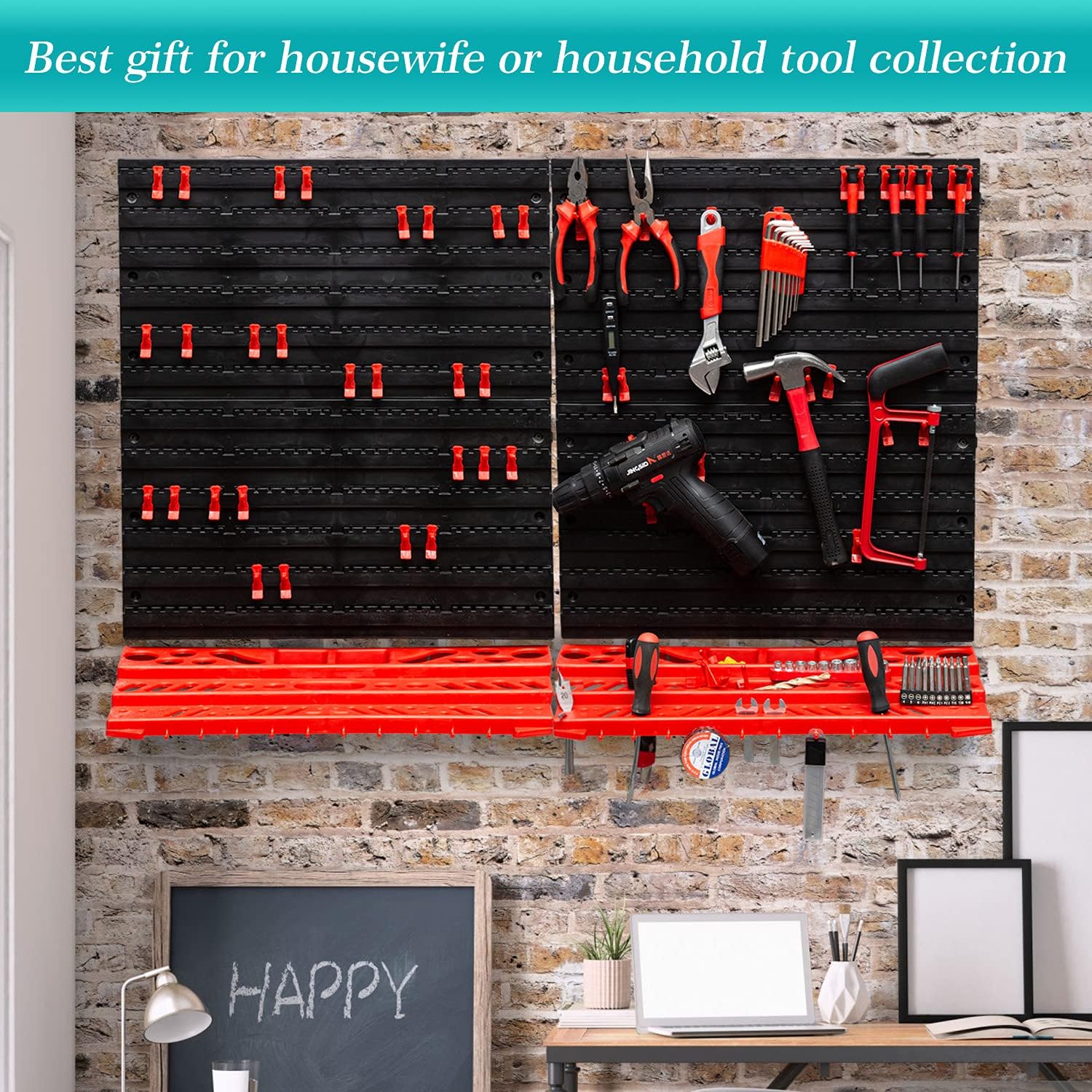 54-Piece Wall Mounted Peg Board,Large Capacity Garage Storage Rack,Pegboard Wall Organizer Tool Organizer for Tool, Parts,Workbench,Garge