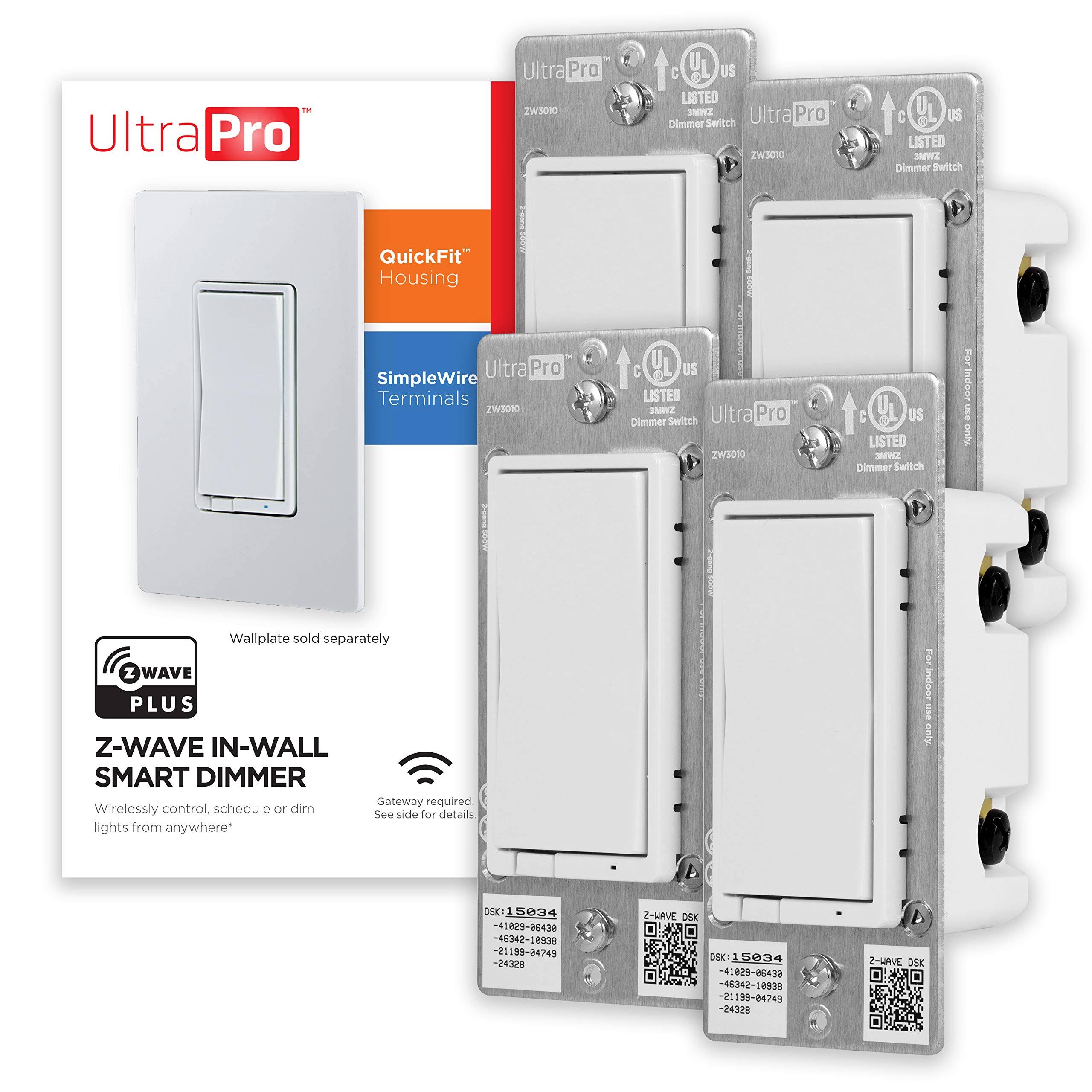 UltraPro Z-Wave In-Wall Smart Dimmer with QuickFit and SimpleWire 4 Pack White 54898