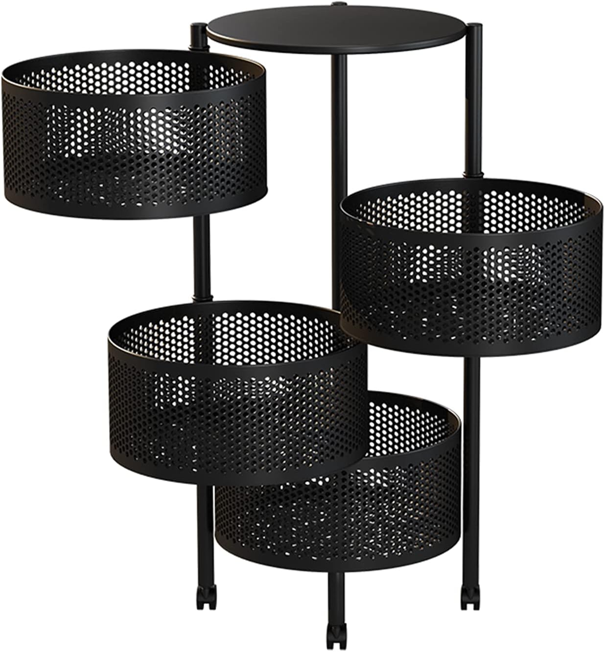 Kitchen Storage Rotatable Rack Floor Living Room Multi-Layer Movable Fruit Vegetable Snack Stand Household Shelf (5F, Black)