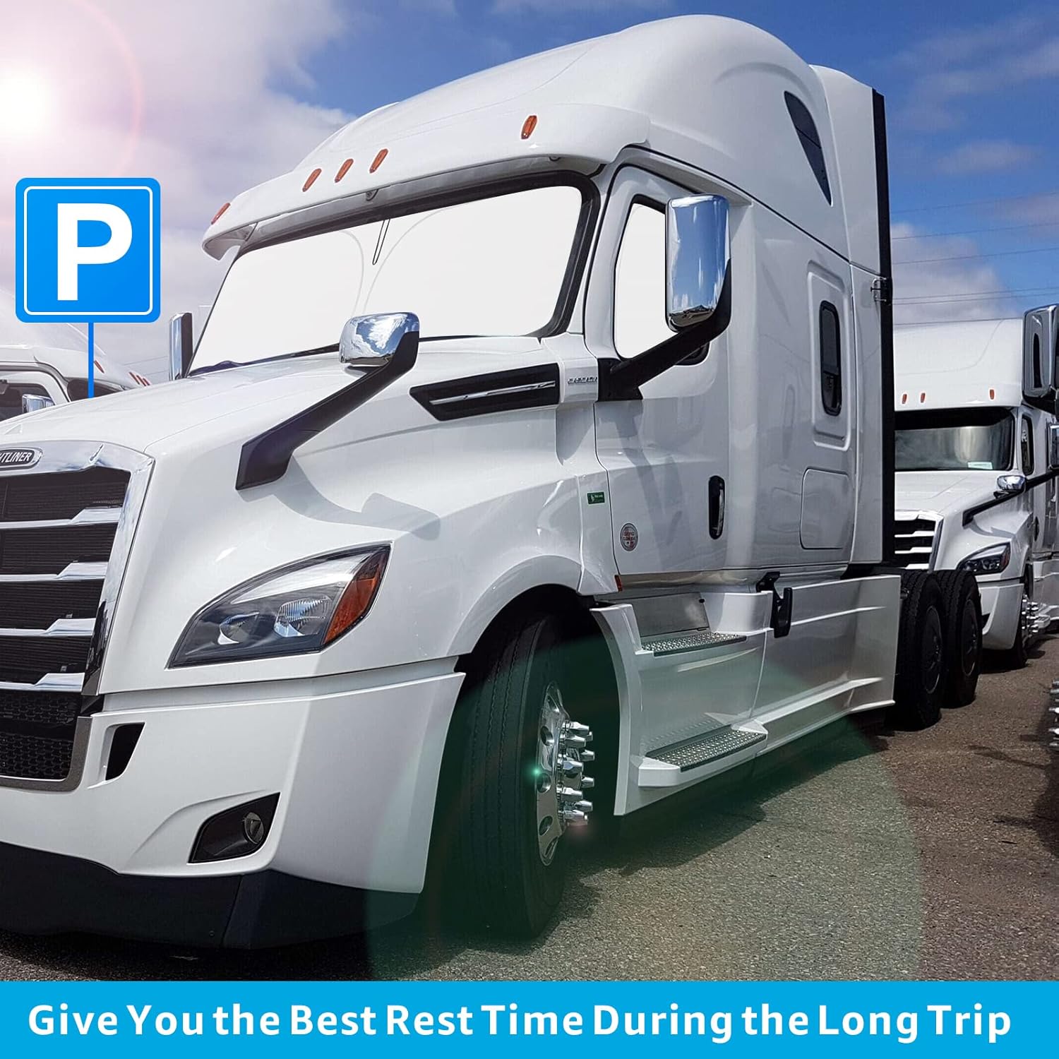 Front Windshield and Side Windows Custom Fit 2018-2021 2022 Freightliner Cascadia, Semi-Truck Semi, Commercial & Big Rig Truck Sun Shade Foldable Sun Protector Privacy Cover Pack of 2