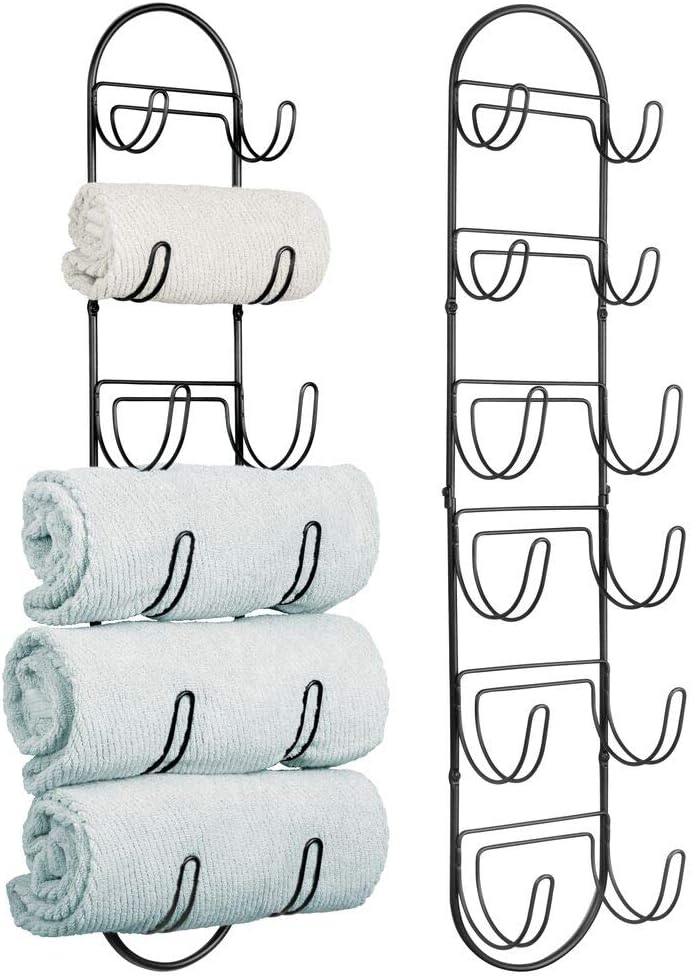 mDesign Wall Mount Metal Wire Towel Storage Shelf Organizer Rack Holder with 6 Compartments, Shelves for Bathroom Towels - 2 Pack - White Pack of 2