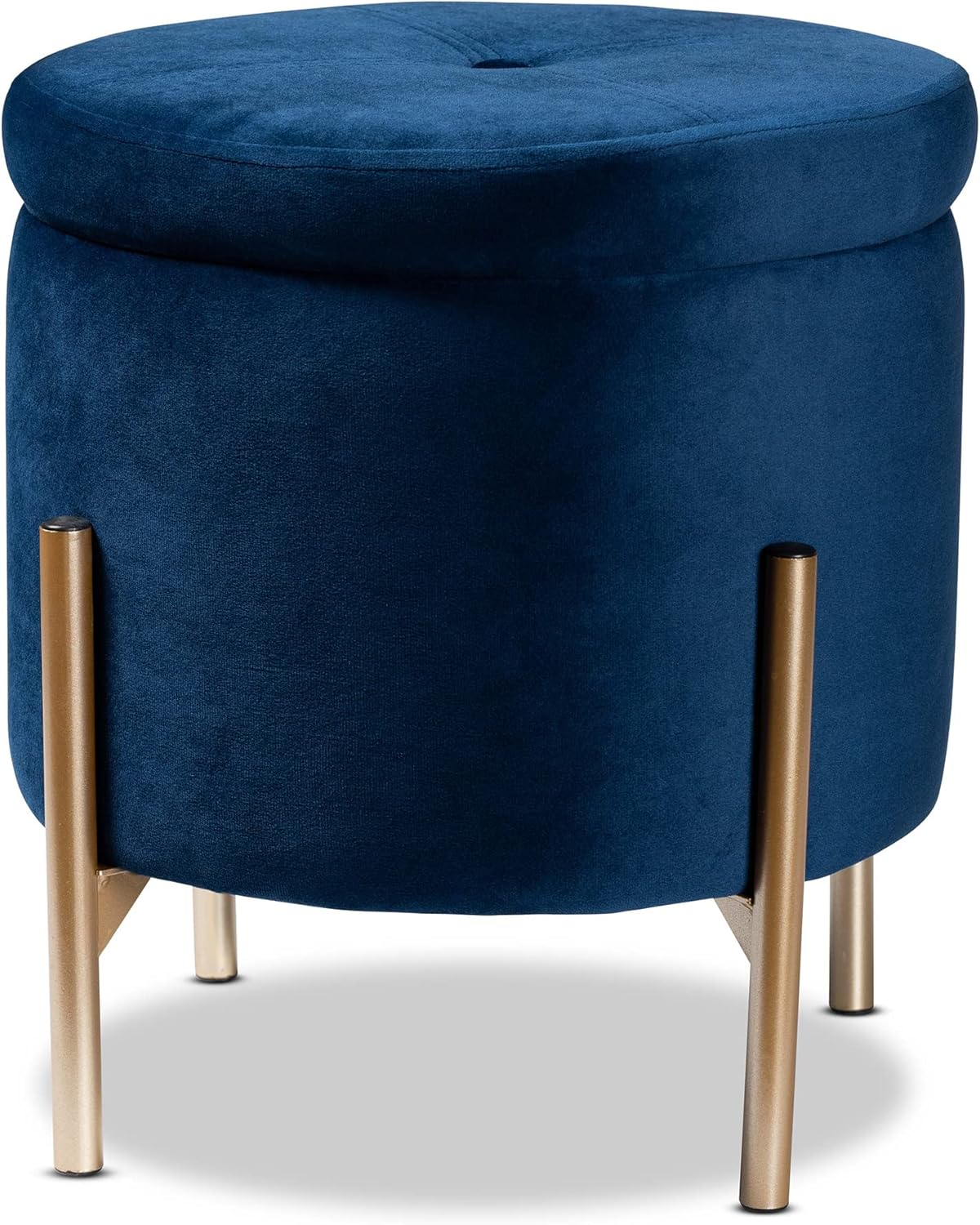Baxton Studio Malina Ottomans, Navy Blue/Gold Pack of 2