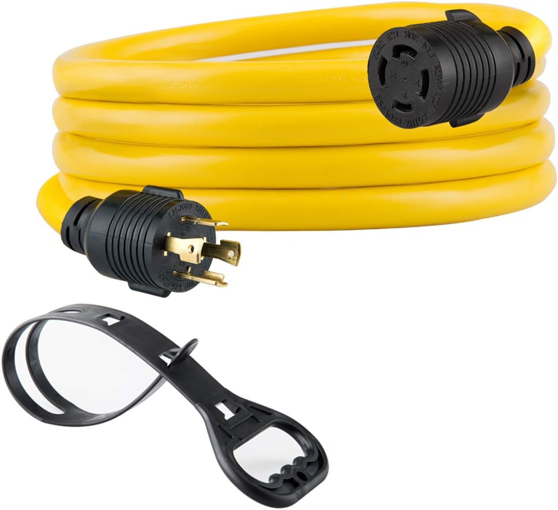 40FT Heavy Duty Generator Locking Power Cord NEMA L14-30P/L14-30R,4X10 Gauge SJTW Cable, 125/250V 30Amp 7500 Watts Yellow Generator Lock Extension Cord with UL Listed Yodotek Pack of 2