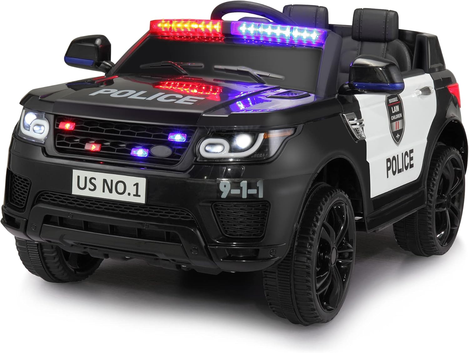 Tobbi 12V Kids Ride On Toys Police Car Electric with Remote Control, Real Megaphone Siren Flashing Light Horn, Black