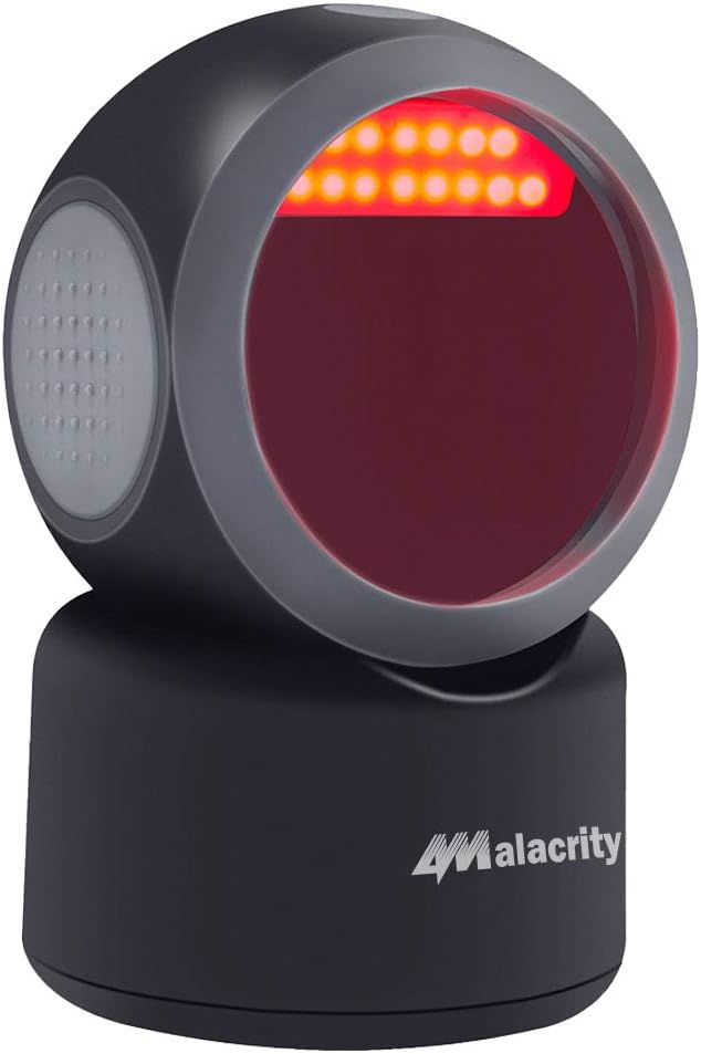 Alacrity 2D 1D QR Desktop Barcode Scanner, Omnidirectional Hands Free USB Wired Barcode Reader, Capture Codes on Screen, 3300DW, White