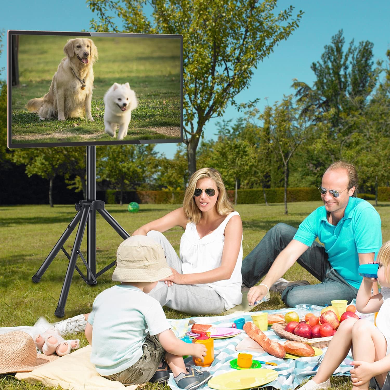 Portable TV Tripod Stand with 360 Swivel and Tilt Mount for 32-60 inch LED LCD OLED Flat Screen TVs/Monitors, Height Adjustable Foldable Mount Stand, Black Floor Display Stand with Max VESA 400x400mm Pack of 2