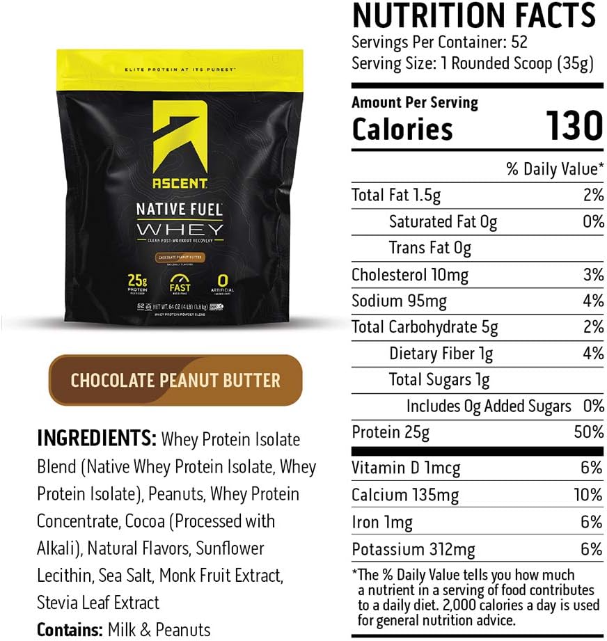 Ascent Native Fuel Whey Protein Powder - Chocolate Peanut Butter - 4 lbs Pack of 2