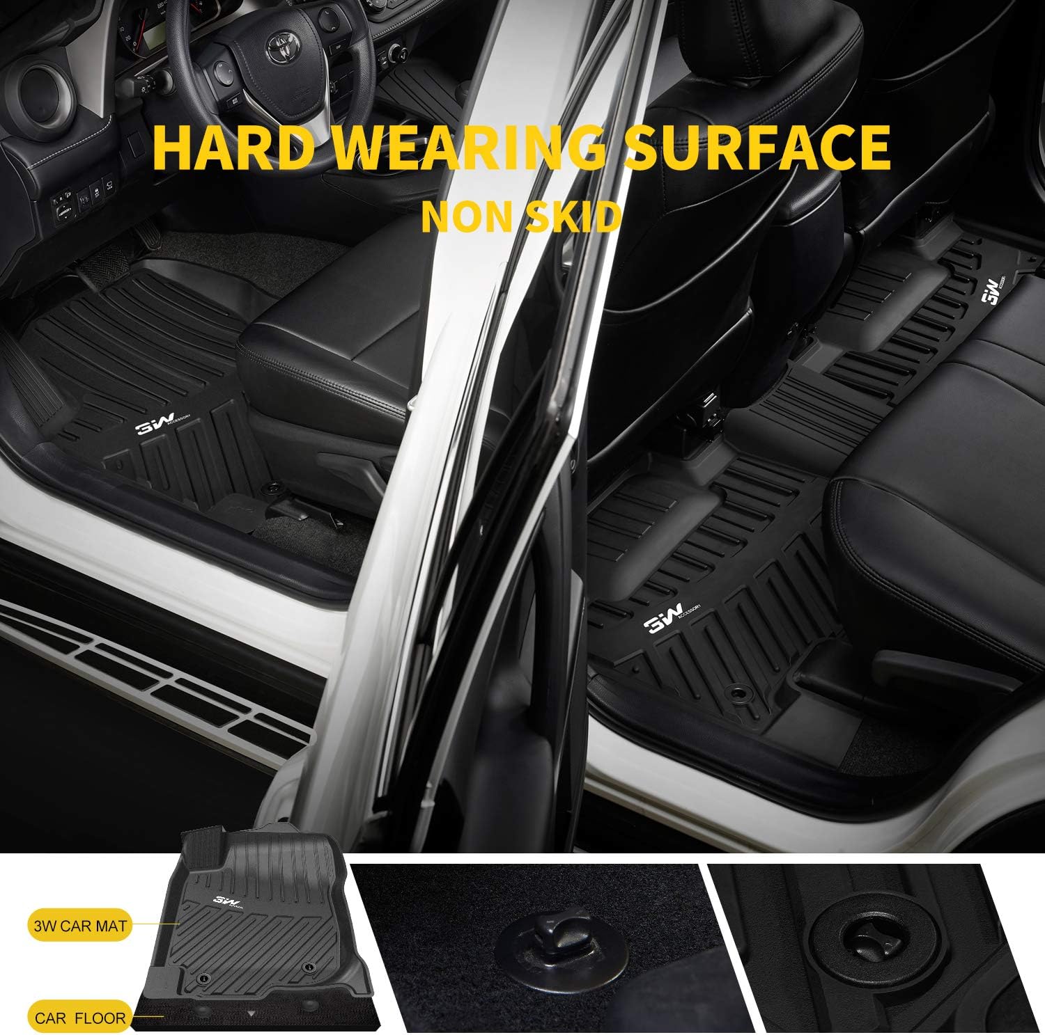 3W Floor Mats Compatible for Honda CR-V 2017-2022 TPE All Weather Custom Fit Floor Liner for Honda CR-V 1st and 2nd Row Full Set Car Mats Black