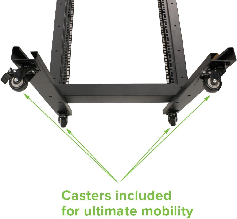 NavePoint 4ft Open Frame 19 Inch 22U 2-Post Network Server Relay Rack Rolling with Casters