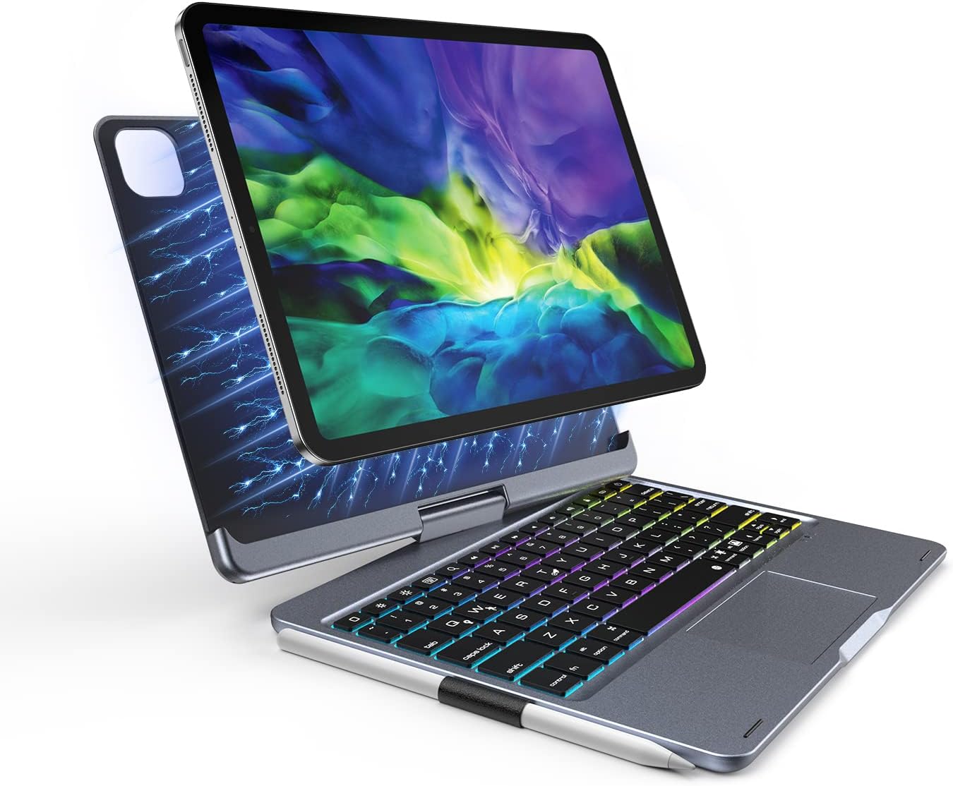 Keyboard Case for 2022 iPad Air 5th Gen/iPad Pro 11 Inch & iPad 10.9 Inch/Air 4th Generation - Magnetic Case with Trackpad, Pencil Holder, 7 Color Backlit, 360&deg; Rotatable Keyboard (Gray)
