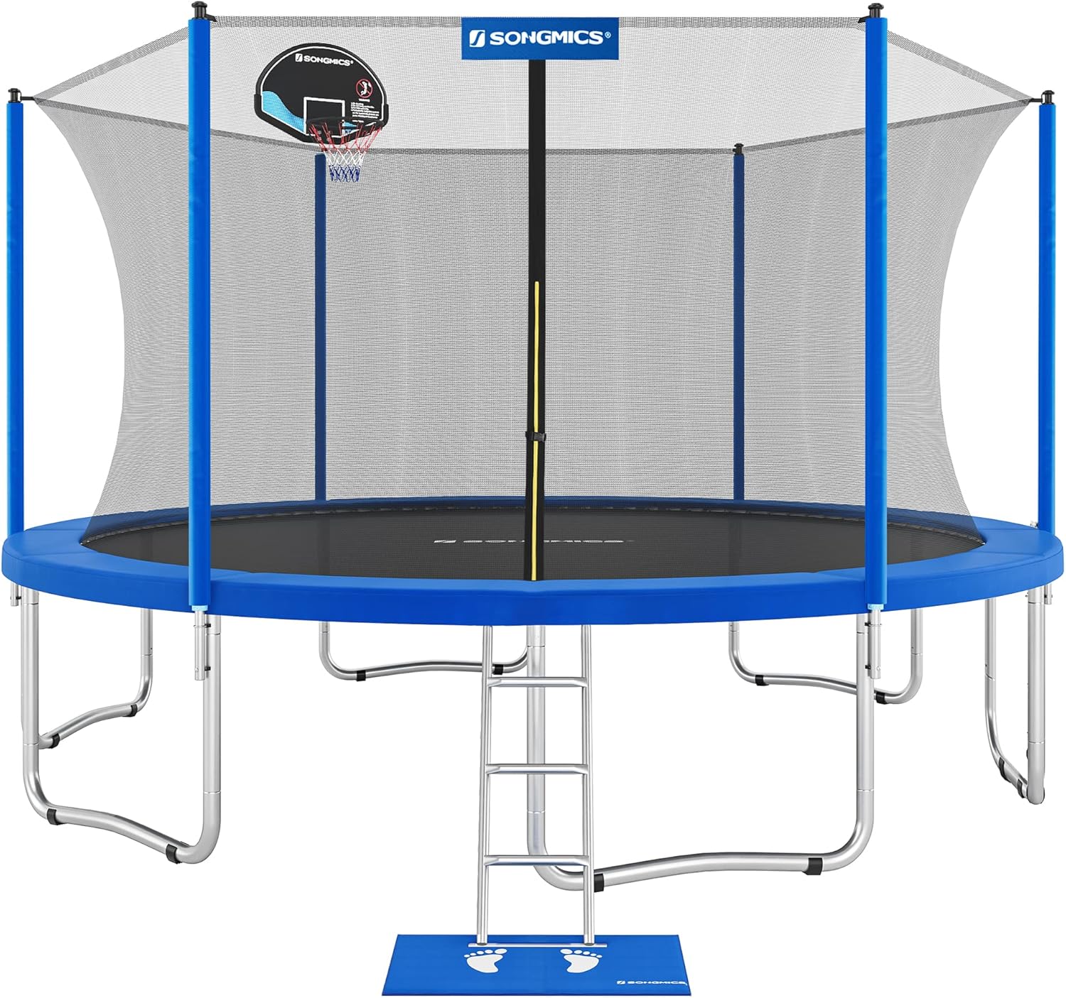 SONGMICS Trampoline, 12 ft 14 ft 15 ft Recreational Trampolines with Basketball Hoop, Enclosure Net, Safety Pad, Ladder, Jumping Mat, Outdoor Backyard Trampolines for Kids, T&Uuml;V Certified