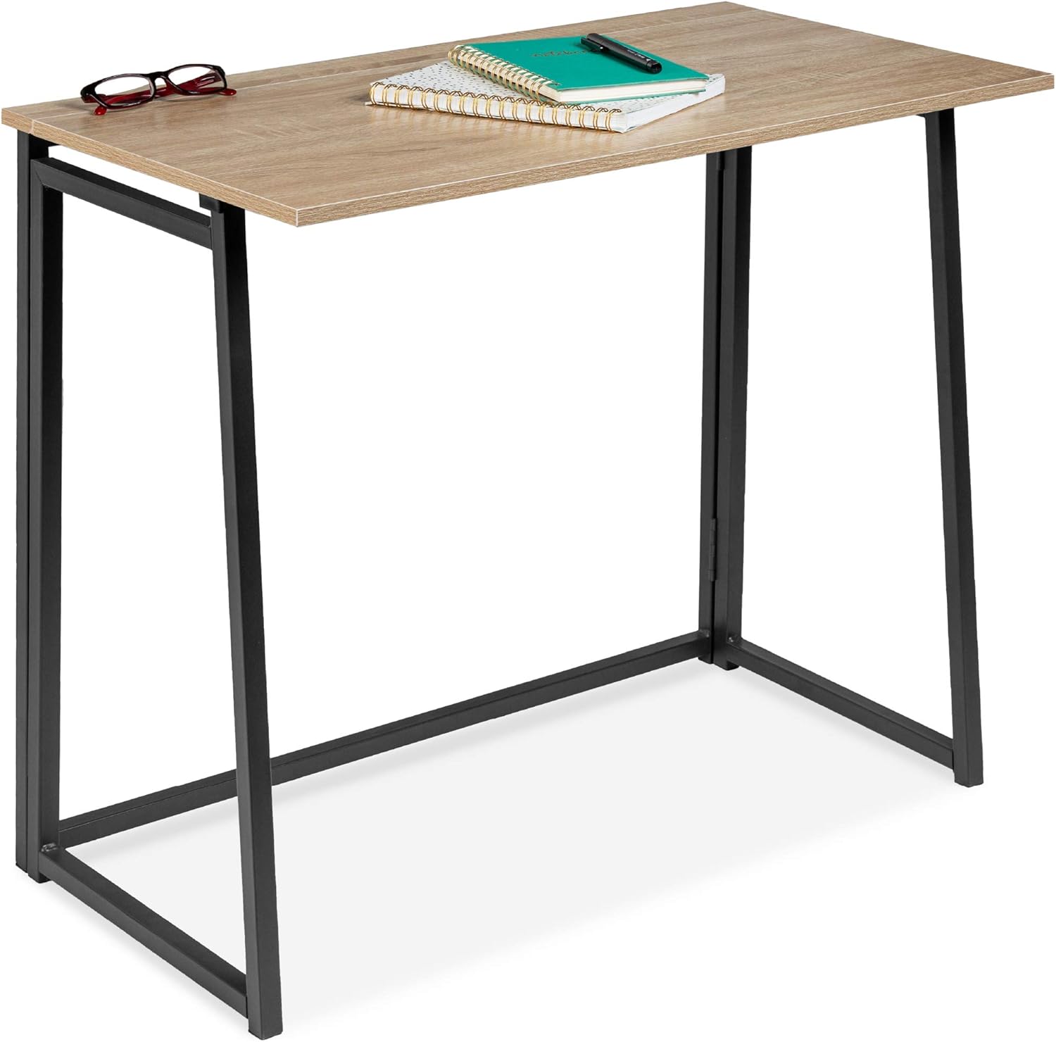 Best Choice Products 31.5in Folding Drop Leaf Desk Table, Computer Workstation for Home Office w/Wood Table Top, Back Shelf, Portable, Space Saving - Black/Natural Pack of 2