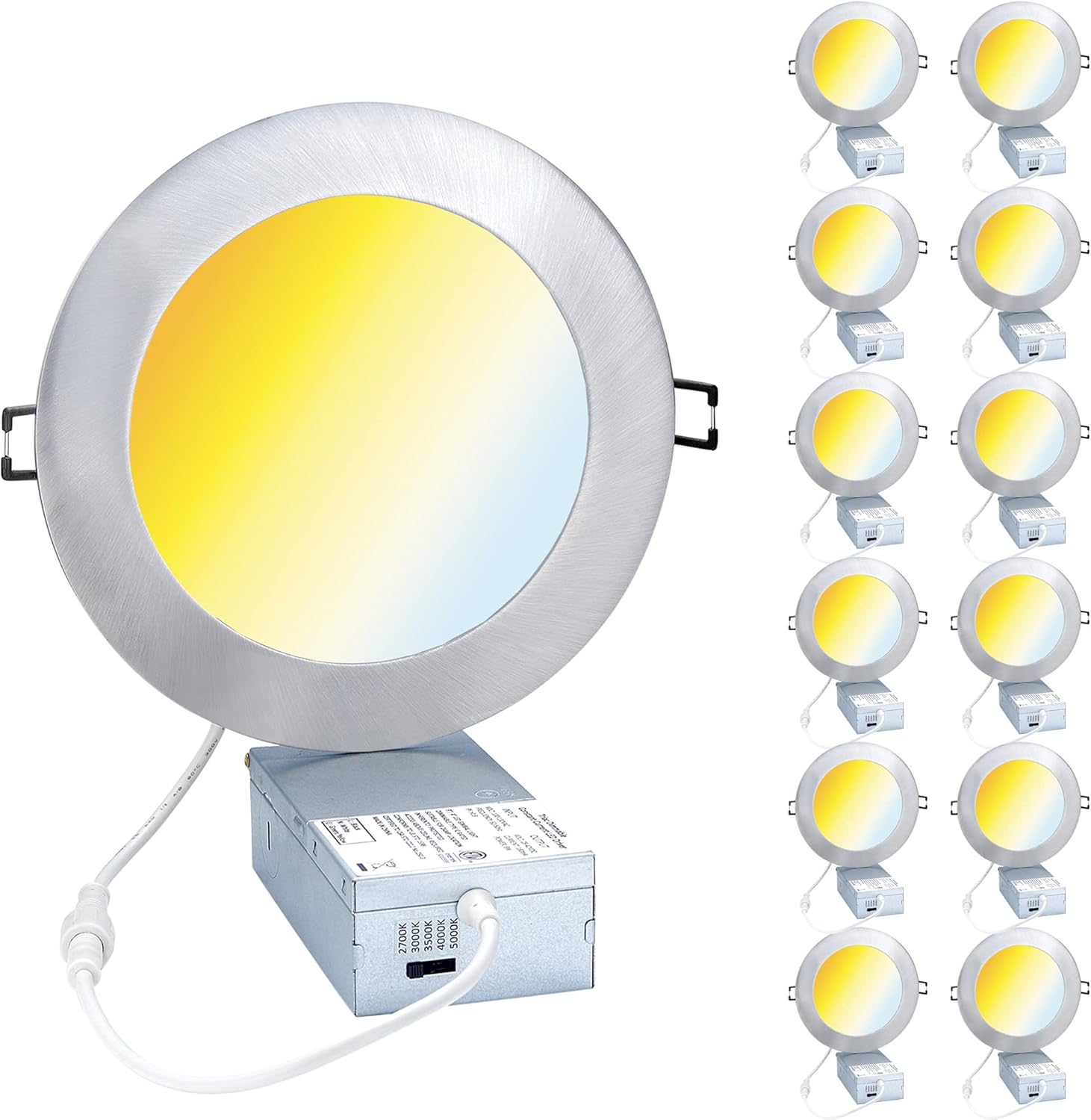 LED Canless Recessed Downlight Ultra-Thin - POPANU 6 Inch 5 CCT Adjustable Ceilling Light with Junction Box, 12W 1027lm Color Temperature Selectable Lighting Fixture, Dimmable, Pack of 2