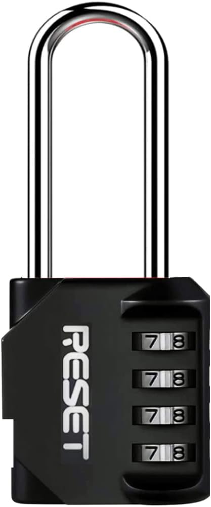 RESET- 4 Digit Combination Padlock with 2.4 inch Long Shackle, Combination Lock,Outdoor Waterproof Padlock for School Gym Locker, Fence, Gate, Toolbox, Sliver