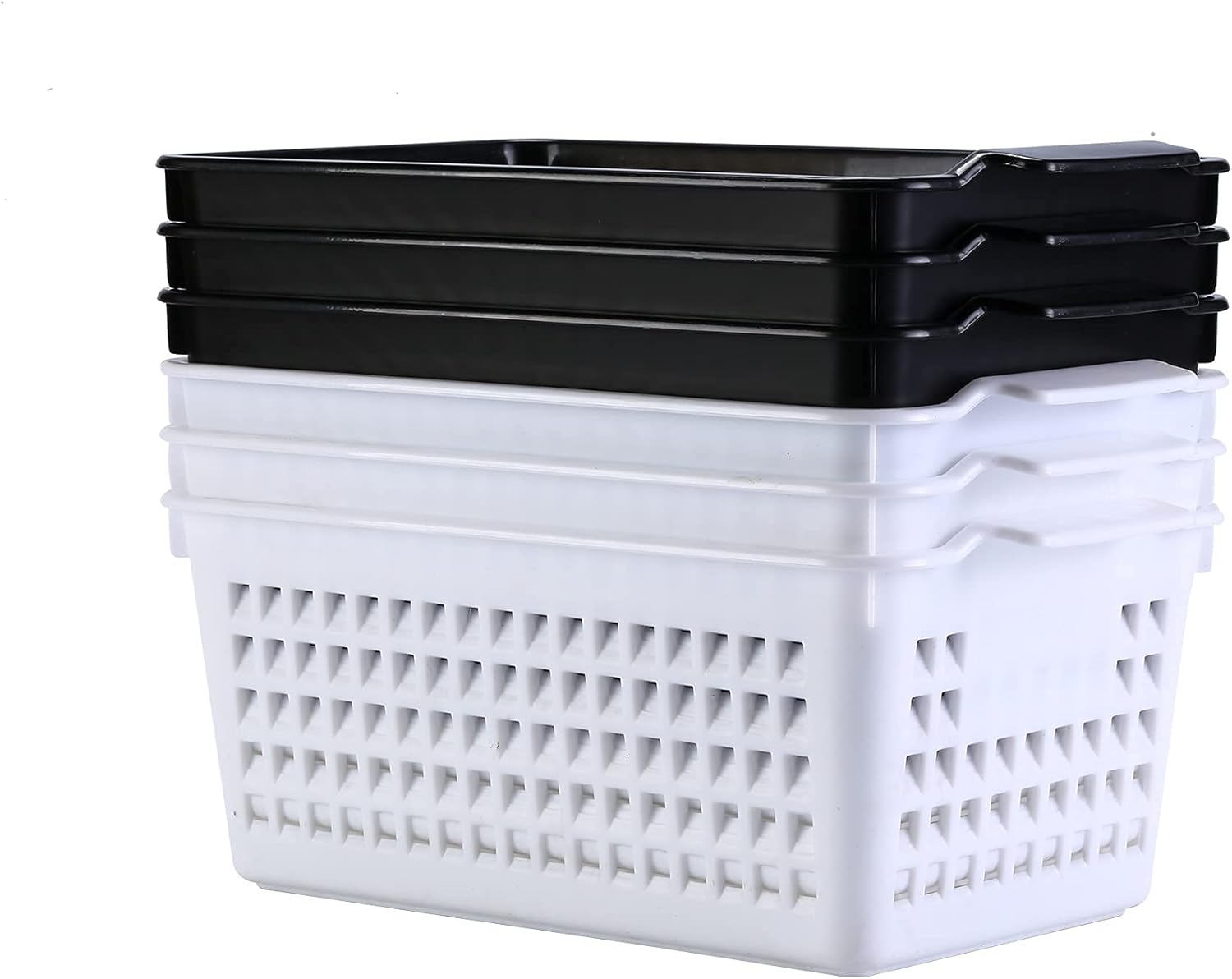 E&middot;KOU Plastic storage basket storage box, black and white, 6 pieces (10.03&times;7.67in&times;4.05in)