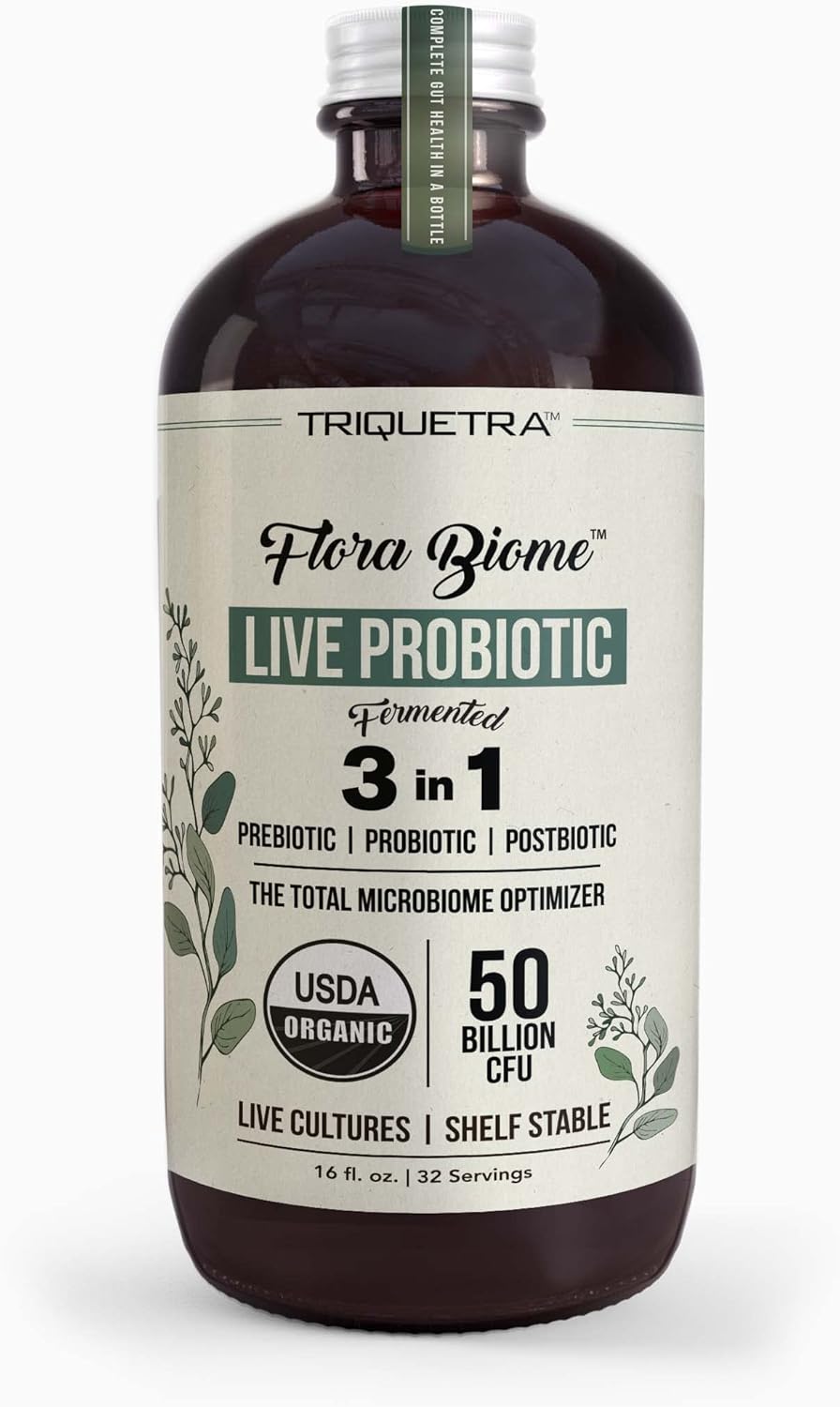Flora Biome - Live Probiotic, Prebiotic & Postbiotic – Organic, Fermented Live-Culture – 10 Probiotic Strains, 19 Fermented Herbs, 50 Billion CFU - Complete Gut Health & Microbiome Optimizer (16 oz) Pack of 2