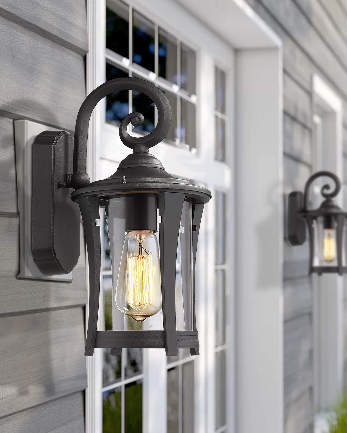 Eapudun Outdoor Wall Lantern Light, Exterior Wall Sconce Lamp in Matte Black Cast Aluminum Finish with Clear Glass - 2 Pack, WLA1319-MBK