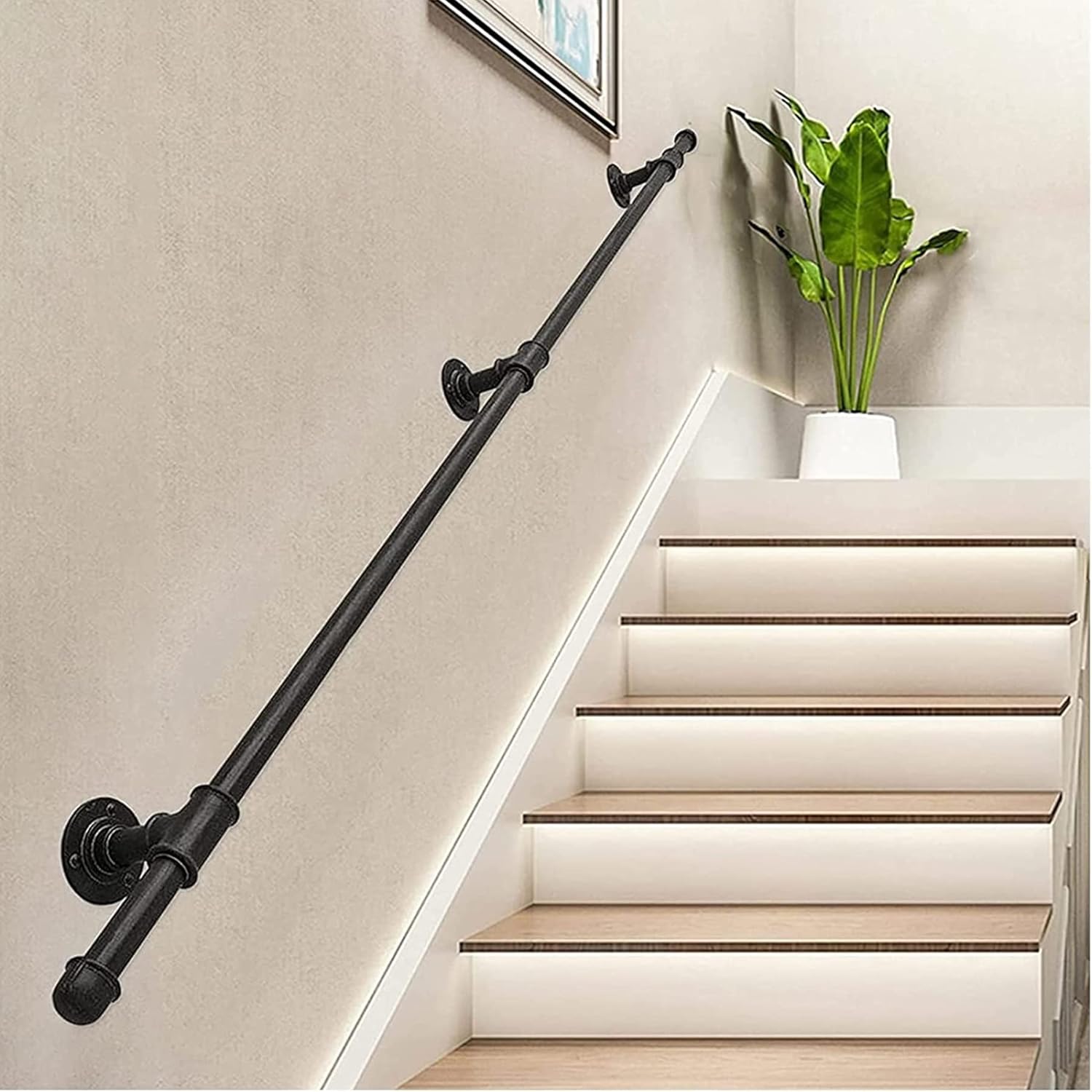 Loyesm Handrail for Indoor Stairs 6.6ft,2 Sections Grab Rails for Disabled Elderly,Metal Interior Hand Railing for Stairs Wall Mount,Black (6.6FT)
