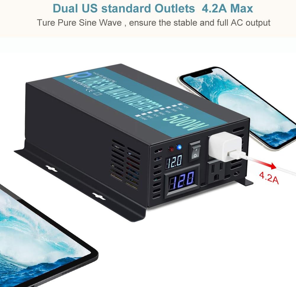 WZRELB Reliable RBP-500S-LED 500w Pure Sine Wave Solar Power Inverter 12v 120v 60hz(Black)