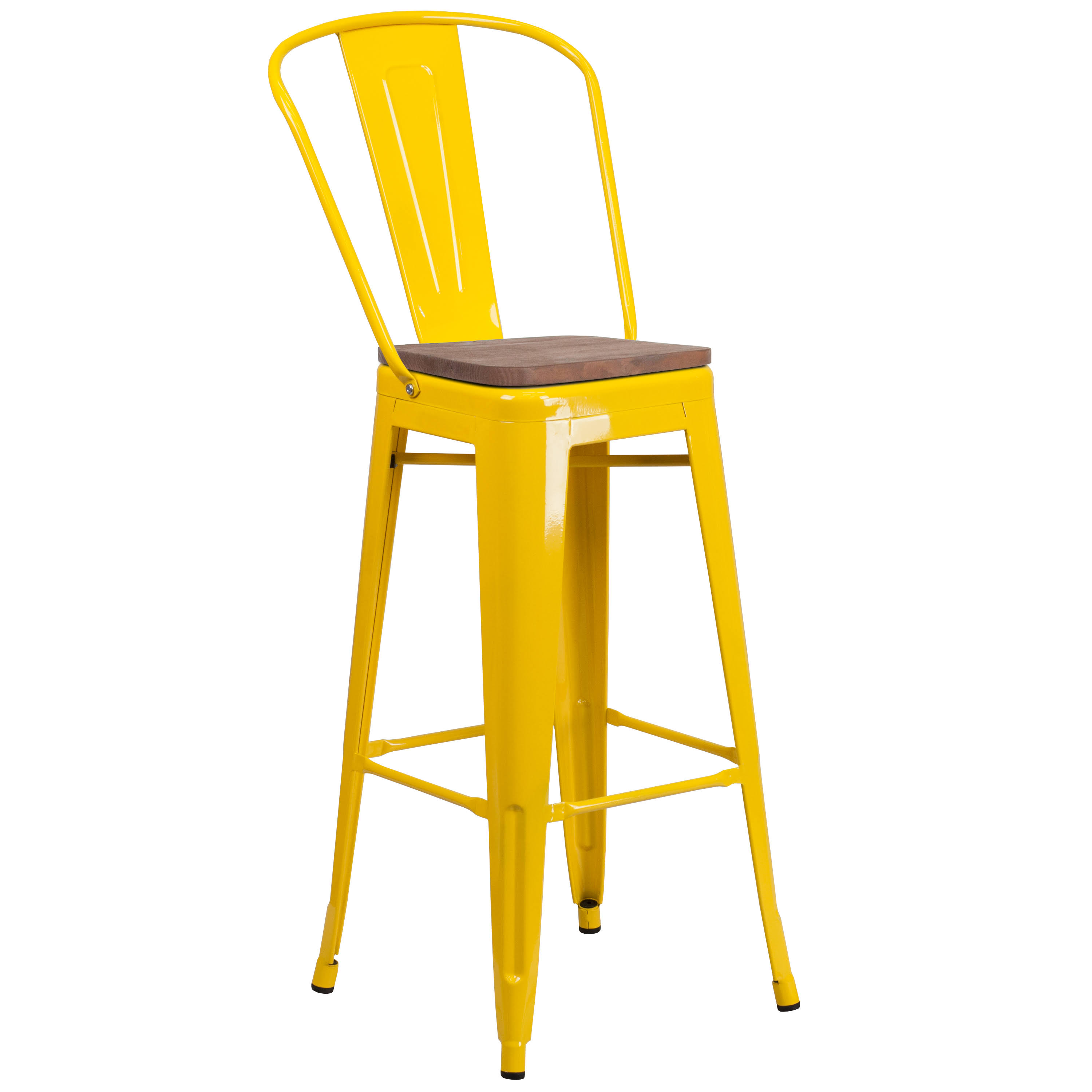 Flash Furniture 30x22 High Metal Barstool with Back and Wood Seat Yellow