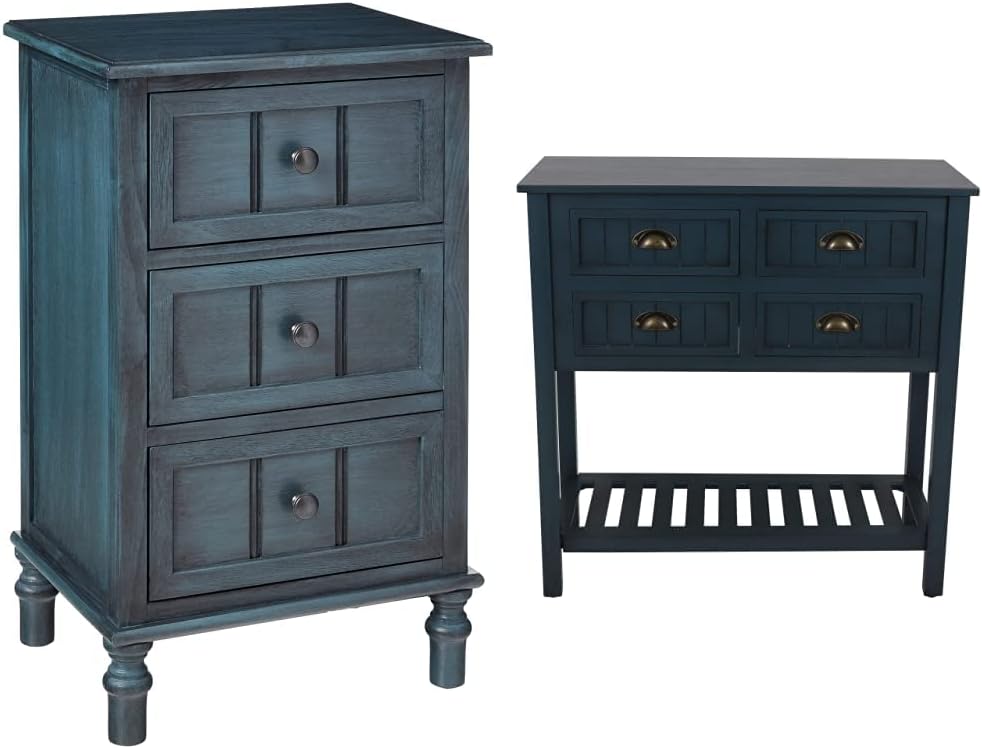 Decor Therapy Simplify Three Drawer Accent Table, Antique Navy & Bailey Bead Board 4-Drawer Console Table, 14x32x32, Antique Navy